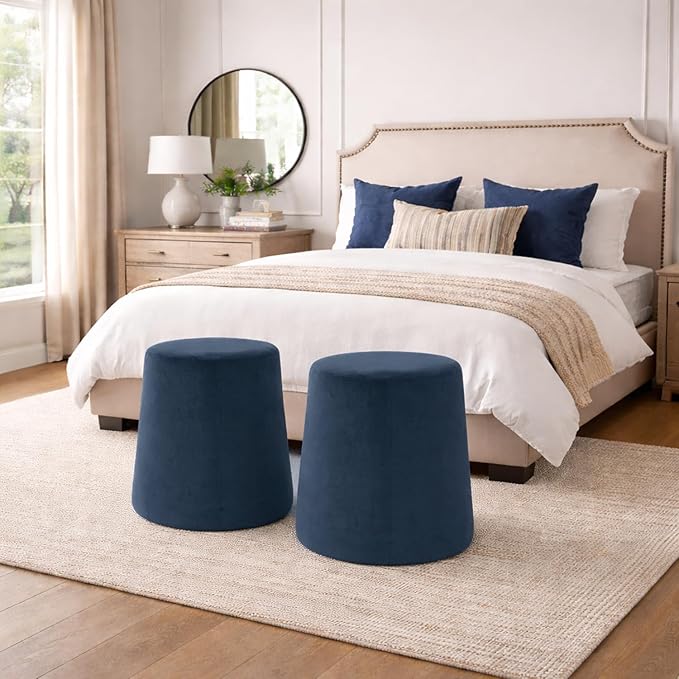 Spatial Order Organic Shape Ottoman (No Lid, Seat Only) | HomePop Home Décor | Round Pouf Foot Rest – Blue Velvet
