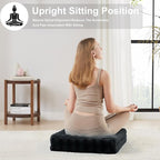 22 inches Floor Pillow for Adults - Large Meditation Cushion with Thick Foam & Soft Tufted Cover - Premium Outdoor Square Floor Cushion Seat - Yoga Pillows for Sitting On Floor - Black