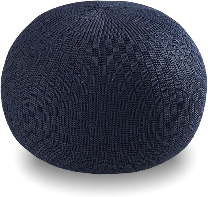 ARTPLAN - Round Knit Pouf - Woven Floor Ottoman - Handmade & Hand Stitched - 19.7 Dia x 12.8 High - Boho Home Décor - Living Room - Bedroom,Classic Blue