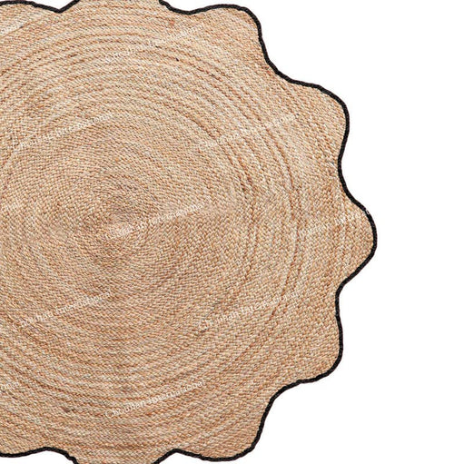 4x4, 5x5, 6x6,feet Natural Jute Scallop Round Rug, Floor Scalloped Edge Rug Braided Boho Eco Large Circular Handmade Area Rugs (D2) - color: Black, size: 2' (Round)