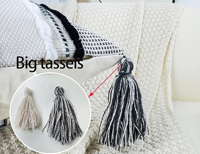 Boho Throw Pillow Covers 16x16 Aesthetic Neutral Boucle Couch Pillow Cover Rainbow Striped Decorative Accent Pillow Case for Couch Bed Sofa Farmhouse,Modern Funky,Set of 2 Black and White