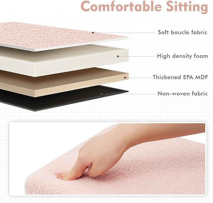 B FSOBEIIALEO Small Storage Ottoman Cube Sherpa Ottomans Foot Rest, Foldable Boucle Ottoman, Faux Teddy Fur, Pink 12.6"x12.6"x12.6"