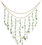 Hanging Eucalyptus Boho Wall Decor Large Boho Bedroom Wall Hanging Wooden Bead Garland Artificial Eucalyptus Natural Greenery Decoration, 36 x 36 Inch (Simple Color, Wood Chip Style)