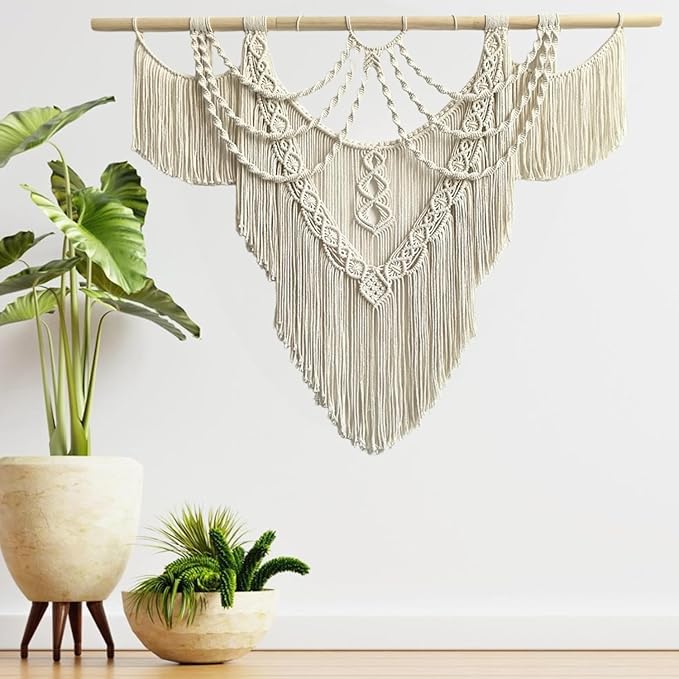 Large Macrame Wall Hanging - Boho Tapestry Macrame Wall Decor Art- Chic Bohemian Handmade Woven Tapestry Home Decoration for Bedroom Living Room Apartment Dorm Gallery - 43"x32" (Tassel-A)