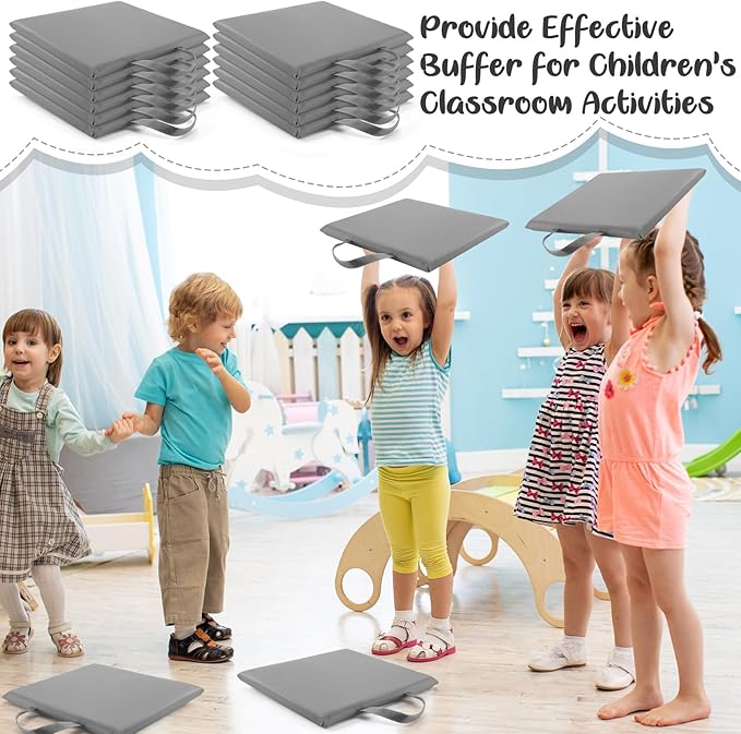 Suzile 12 Pcs 12'' Square Floor Cushions for Kids Classroom Flexible Floor Seating Elementary with Handles Classroom Carpet Cushions for Adults Toddlers Daycare Preschool School