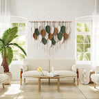 KHOYIME Large Macrame Wall Hanging Boho Woven Tapestry, Chic Home Decor Modern Bohemian Handmade Leaf Feather Wall Art Decorations for Apartment Dorm Living Room Bedroom Nursery Backdrop 39"W X 29.5"L