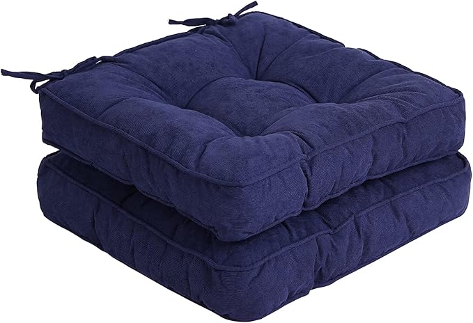 Tiita Chair Pads Cushions 18x18 Inch, Square Floor Pillows Pad for Patio Outdoor Furniture, Kitchen Dining Chairs with Ties Set of 2, Navy Blue