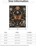 Orange Butterfly Moon Flower Throw Blanket, 320gsm Boho Mushroom Blanket Fluffy Cozy Soft Warm Plush Decorative Gifts for Women Men Kids, Blankets Quilt for Bed Sofa Chair Couch (50"x40")