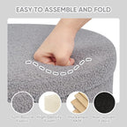 PINPLUS Round Storage Ottoman Foot Rest Stool with Tray Velvet Sherpa Folding Storage Ottoman,Boucle Foot Rest for Living Room, Bedroom, Dorm, Dorm,Grey Color