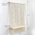 Macrame Wall Hanging Shelf, Handmade Indoor Boho Pot Basket Hanger Holder, Rope Plant Hanger for Wall Decor (White)