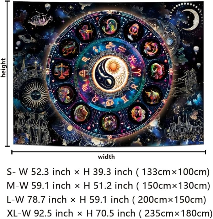 Lahasbja Blacklight Constellation Tapestry UV Reactive Sun and Moon Tapestries Spiritual Zodiac Astrology Wall Tapestries Galaxy Wall Decor Mystic Yin Yang Wall Hanging for Bedroom