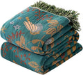 Boho Throw Blanket, 100% Organic Cotton Breathable Ultra Soft 91" x 108" King Bed Quilt Throw - Floral Rustic Bird Farmhouse Decor Luxury Blanket for Sofa Couch Chair and Gift,Teal/Beige