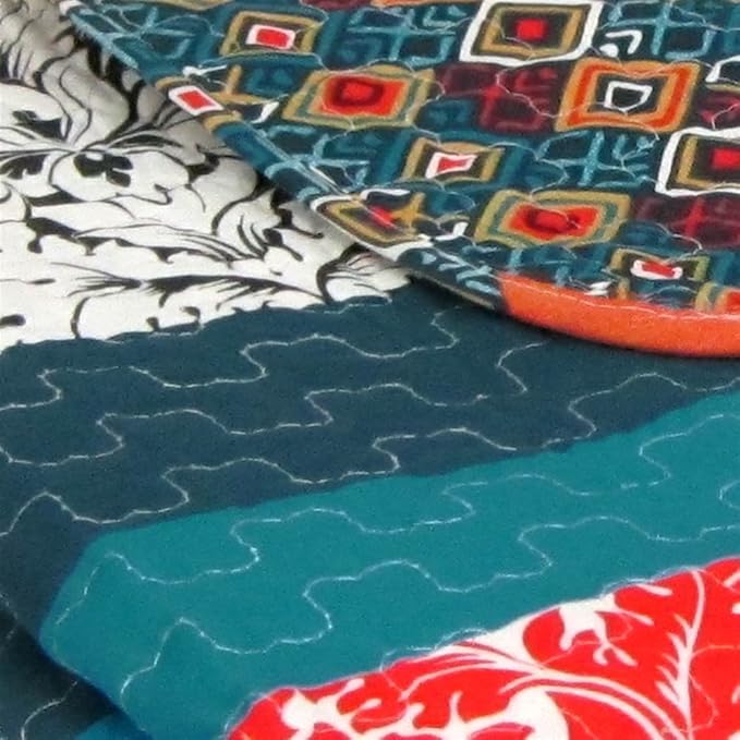 Lush Decor Boho Stripe Reversible Cotton Throw Blanket, 50" W x 60" L, Turquoise & Tangerine - Striped Throw Blankets for Bed - Couch Blanket - Boho Throw Blanket for Couch