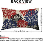 4th of July Pillow Covers 12X20 Inch Set of 2, Blue Red Black Modern Dahlia Floral Print Holiday Decorative Throw Pillow Covers Outdoor Farmhouse Cushion Case for Couch Sofa Bed Decor