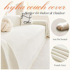hyha Couch Cover for Dogs, Boho Sofa Covers for 3 Cushion Couch Washable, Chenille Sofa Slipcover for Pets, Soft Loveseat Sectional Couch Throw Blankets with Tassels (Beige, 88.5x134 Inch)