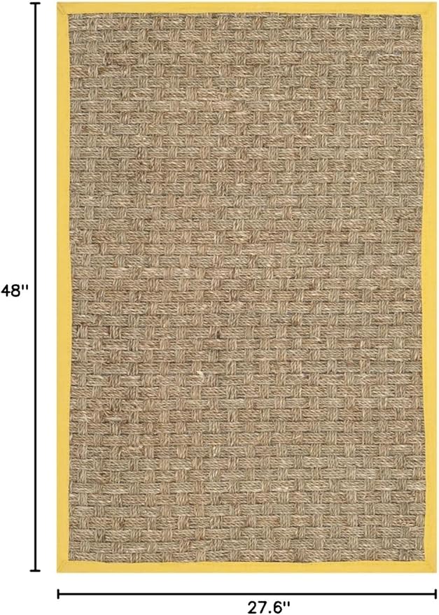SAFAVIEH Natural Fiber Collection Area Rug - 2'3" x 4', Natural & Gold, Seagrass, Basketweave Pattern with Border (NF114X)