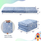 MeMoreCool Glow Space-Themed Foldable Floor Mattress for Kids, Trifold Nap Mat with Planets and Stars, Portable Daycare Sleeping Futon or Floor Bed, 57x22 Inch