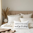 Decorative Throw Pillow Covers 12x20 Inch Set of 2 – White Christian Lumbar Pillowcase – Give It to God and Go to Sleep/Relax God’s Got This – Faith Bedroom Bed Decor for Women