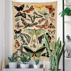 Vintage Butterfly Tapestry 48” x 36”, Long Vertical Wall Hanging Reference Illustrative Papillons Tapestries for Bedroom Aesthetic Butterfly Tapistry Cute Vertical Tapestry Wall Hanging Bedroom Decor