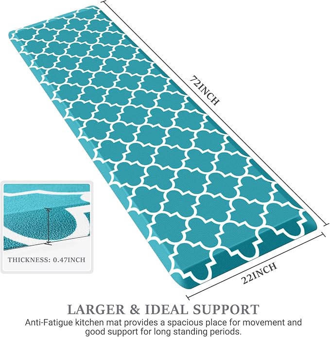WISELIFE Anti Fatigue Floor Mat - 4/5 Inch Thick Kitchen Mat Non Slip Waterproof Heavy Duty Ergonomic Comfort Mat Durable for Home, Office, Sink, Laundry,(22" x 72", Green)