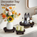 3 Pcs Wood Plant Stand Indoor Outdoor, Wooden Stool Display Stand 5/6/8" Round Riser Flower Pot Holder with Raised Edge Small Planter Tray Modern Potter Decorative for Garden Desktop Home Table Counter Room (Dark Brown)