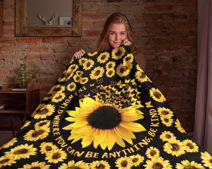 WIBUE Sunflower Throw Blanket 80"x60" with 2 Pcs Pillow Covers 18"x18", Decor Fleece Blanket for Women Men, Fuzzy Soft Cozy Warm Plush Gifts Blankets for Bed Sofa Couch Chair Living Room Bedroom