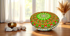 CRAFT KALA 22" Round Mandala Comfort Meditation Floor Pillow Cover, Large Pillows Seating Cover for Adults, Cushions Cover for Outdoor Yoga Fireplace Living Room Ottoman Cover Green Red Flower