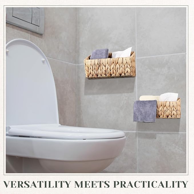 3 Pcs Woven Hanging Wall Baskets for Storage Seagrass Wall Mount Organizer with 6 Mounting Hooks Decorative Bathroom Basket for Boho Room Decor Letters Mail Kitchen