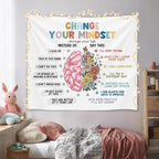 Change Your Mindset Wall Tapestry, Motivational Wall Hanging Decor , Mental Health Positive Reminder Banner for Teen Bedroom Living Room Dorm,Mental Health Office Decor,Growth Mindset Poster 59x51 Inch(Colorful-Change01)