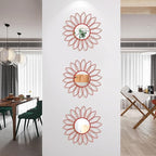 3 Pack Metal Mirrors for Wall Sunburst Wall Mirrors Home Décor Decorative Hanging Wall Art for Living Room Bedroom Entryway (Red, Flowers)