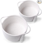 Gift Basket Empty Small - SweetMemo Cute Woven Rope Organizer Baskets for Baby Shower, Vanity, Makeup, Bathroom, Desk, Decor, Gifting - Small Decorative Storage Bins - Set of 2, Pre-Shaped, White