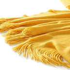 Homiest Decorative Knitted Throw Blanket with Fringe, Lightweight Acrylic Knit, Soft & Cozy Tassel Blanket for Couch, Sofa, Bed (Yellow, 60 x 80 Inch)