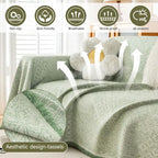 ROOMLIFE Green Sofa Cover, Vintage Boho Couch Cover for 3 Cushion Sofa, Soft Breathable Sofa Cover for Dog, Washable Furniture Sofa Protector Cover Blanket with Tassel for Living Room, 71 '' X 118''