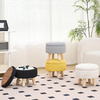 Wimarsbon Pouf Ottoman, 100% Cotton Knitted Boho Footstool, Round Footrest with Non-Skid Wood Legs, Home Décor Handmade Pouffe, Leisure Floor Step Stool for Living Room (Storage Yellow)