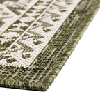 Rugs.com Outdoor Aztec Collection Rug – 4' x 6' Green Flatweave Rug Perfect for Living Rooms, Large Dining Rooms, Open Floorplans