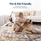 Lessymo 8 x 10 Area Rugs for Living Room- Machine Washable Area Rugs Boho Faux Wool Low Pile Area Rug for Bedroom, Floral Medallion Vintage Rugs with Non-Slip Rubber, Kid & Pet Friendly, Brown Beige