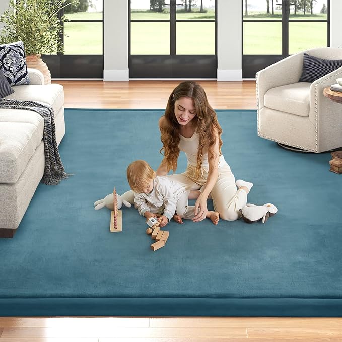 Baby Play Mat 1.2" Thick Memory Foam Nursery Rug Area Rug, 9’2” X 6’7” Yoga Mat Playmat Crawling Mat for Baby,Toddlers, Infants, Kids,Floor Mat Tatami Mat for Living Room with Non-Slip(Green)