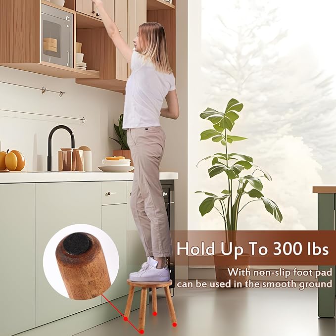 Round Solid Wooden Step Stool， Garden Stool，9.3''H,Plant Stool ，Wood Legs Detachable for Plant Stand, Kitchen, Bathroom，Bedroom，Livingroom (Walnut, 9.3inch)