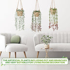 Giegxin Spring Mini Hanging Artificial Plant with Woven Basket Boho Fake Plants Ivy Faux Vines Eucalyptus Leaf for Indoor Home Wall Shelf Decor(3 Set,Green,Hanging Plant Basket)