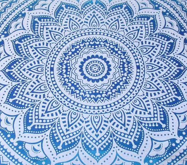ICC Large Square Floor Pillow Cover Hippie Ottoman Pouf Cover Daybed Cotton Mandala Cushion Cover with Heavy Duty Zipper Seating Ottoman Poufs Dog-Pets Bed (Blue Ombre, 35" Square)
