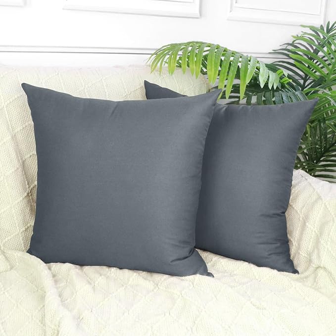 Thmyo 4-Pack 100% Cotton Comfortable Solid Decorative Throw Pillow Case, Square Cushion Cover Pillowcase Sublimation Blank Pillow Covers DIY Throw Pillowcase for Sofa(24x24 inch/ 60x60cm, Dark Grey)