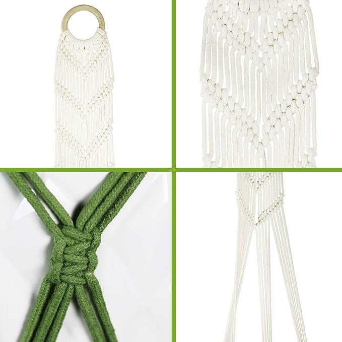 LIVALAYA Macrame Plant Hangers Wall Planter - Green Ombre 48 Inch, for Indoor or Outdoor, 100% Cotton Rope Hanging Plant Holder with Tassel for Flower Pots and Succulents Modern Boho Home Décor
