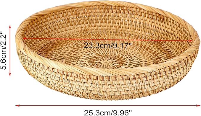 Hipiwe 9.9" Round Key Basket Bowl for Entryway Table Wicker Storage Basket Woven Keys Bowl Holder Crackers Fruit Candy Serving Tray Rattan Organizer Basket for Remote Control Wallet Cell Phone