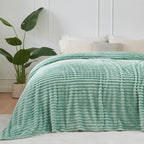 NEWCOSPLAY Super Soft Twin Blanket New Sage Green Premium Silky Flannel Fleece 3D Ribbed Jacquard Lightweight Bed Blanket All Season Use (New Sage Green Ribbed, Twin(60"x80"))