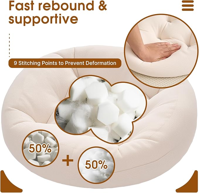 4Pcs Floor Pillows for Adults, Meditation Cushions, Large Round Sitting Cushion Living Room Memory Foam Pillow for Sitting(4, Beige, 22x22x6 Inch)