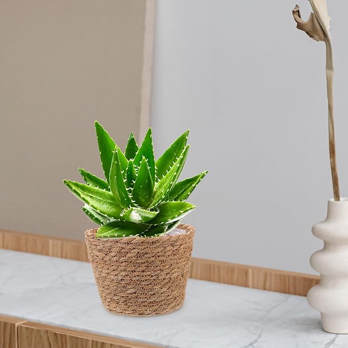 Veemoon 2pcs Wicker Planter Basket, Rustic Straw Woven Flower Basket Arrangement Flower for Plants Laundry Bin Storage Woven Plant Pot Hanging Seaweed Girl Toddler Hanging Seaweed 7. 07x7. 07x5. 89in