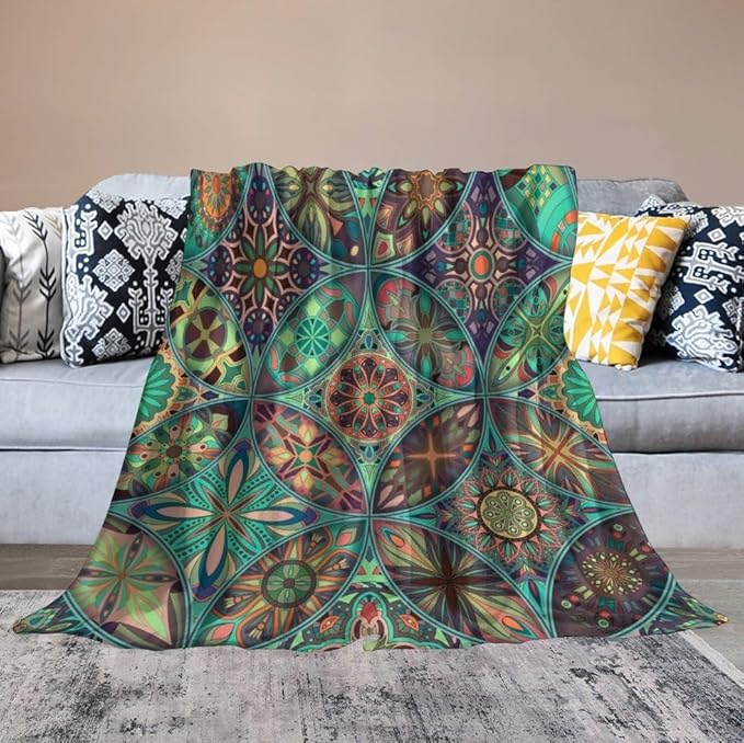 Vintage Mandala Throw Blanket Bohemian Boho Colorful Blanket for Sofa Bed Couch Chair Or Dorm 60"x80"