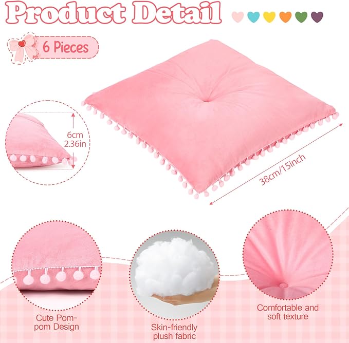 Tinideya 6 Pcs 15 Inch Square Floor Pillows for Kids Classroom Seating Cushions Flexible Plush Seats for Reading Corner Classroom Supplies Playroom Preschool Elementary Daycare