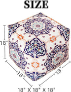 Unstuffed Pouf Cover Ottoman Footrest Bohemian Chenille Foot Stool Floor Bean Bag 18x18x18 Inches for Living Room Bedroom Home Decor (Blue, Cube)