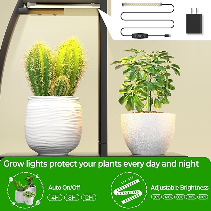 Plant Stand Shelf Rack Indoor with 6 Built in Grow Light, 7 Tiered 65" Tall Black Large Lighted Half Moon Curved Plant Stand for Indoor Growing, 2 Pack Arch Sturdy High Herb Flower Shelving